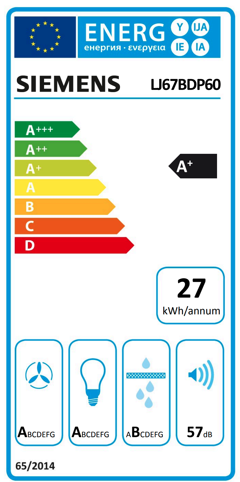 SIEMENS LJ67BDP60 geïntegreerde dampkap - 60cm