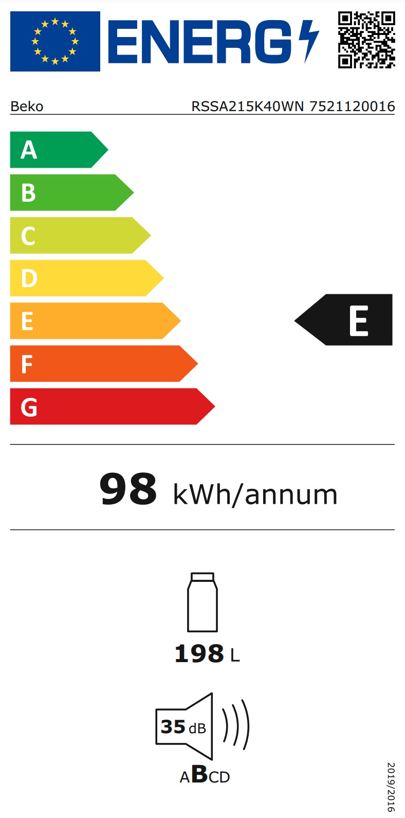 BEKO RSSA215K40WN vrijstaande koelkast zonder vriesvak - 123cm