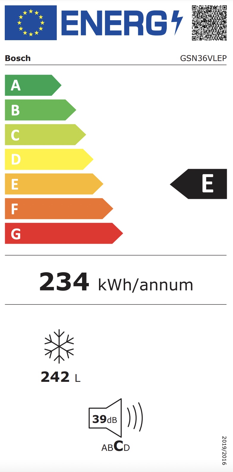 BOSCH GSN36VLEP SERIE 4 vrijstaande vriezer - 186cm