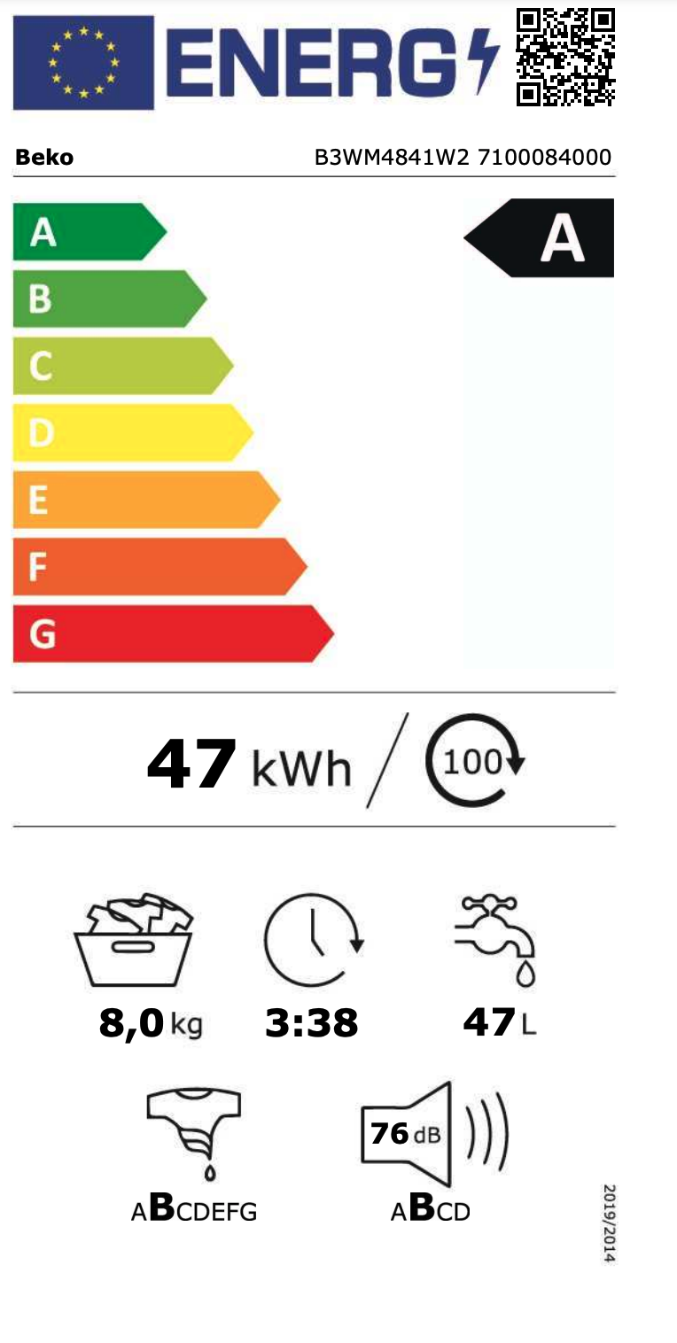 BEKO B3WM4841W2 wasmachine