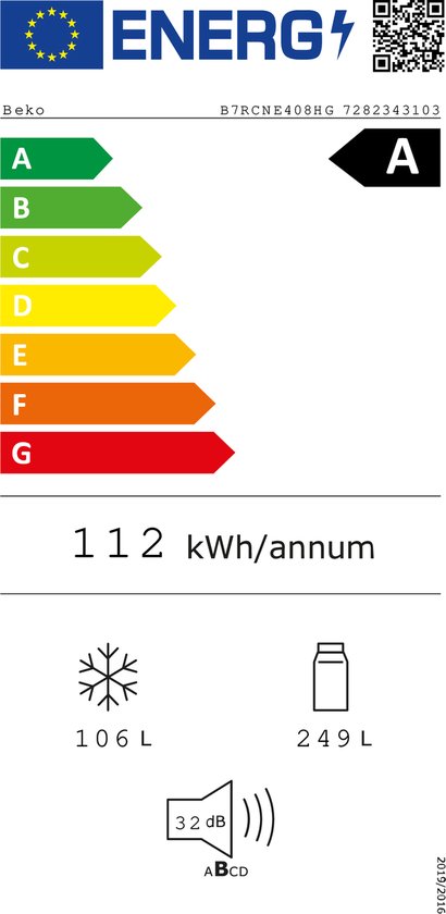BEKO B7RCNA408HG vrijstaande koel-/vriescombinatie - 203cm
