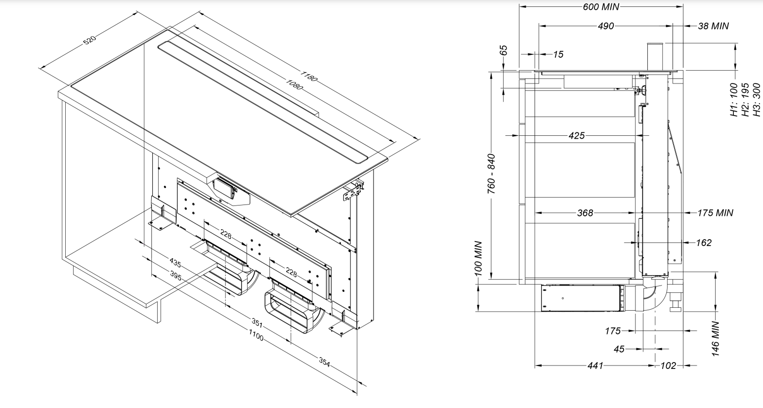NOVY 42120 kookplaat met afzuiging - 120cm