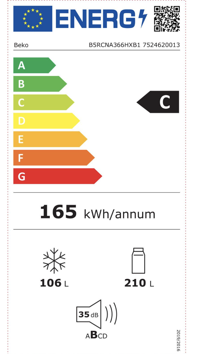 BEKO B5RCNA366HG koel-/vriescombinatie - 186cm